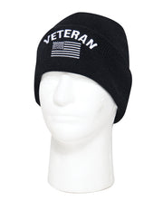 ROTHCo Veteran With US Flag Fine Knit Watch Cap - Black - Security Pro USA