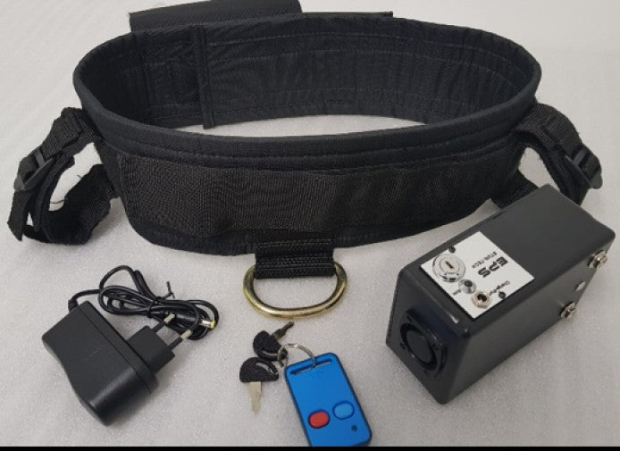 Prisoner stun belt electronic restraint system used by corrections officers for secure inmate transport