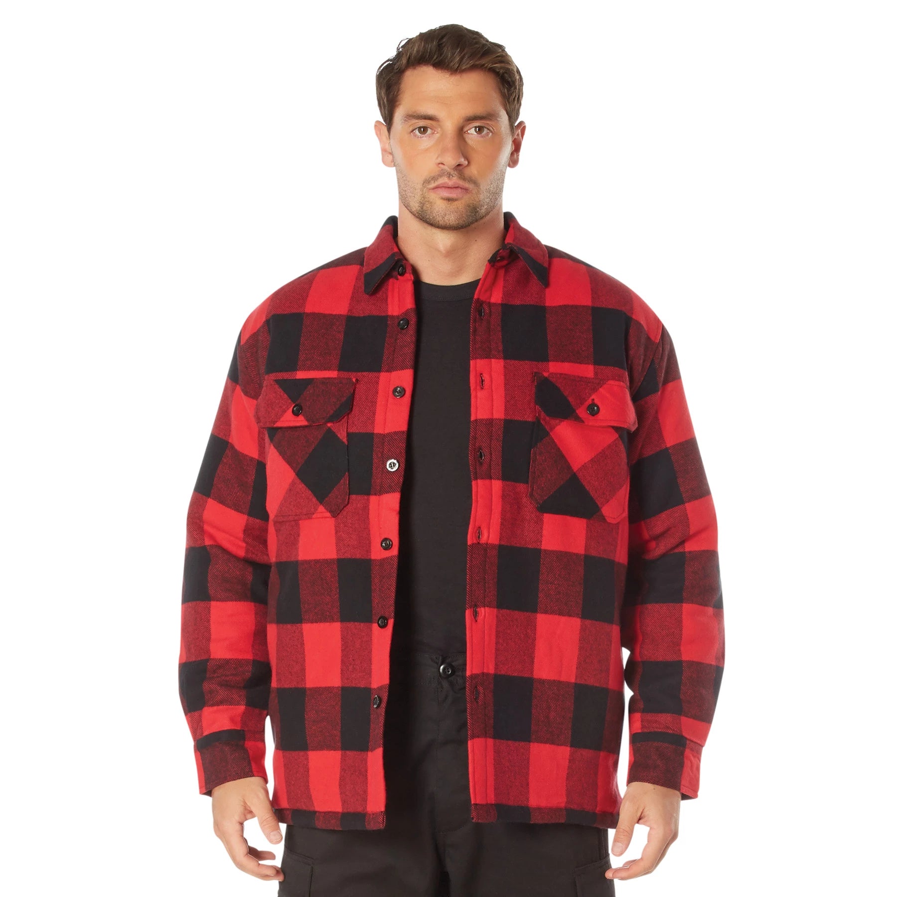 Rothco Buffalo Plaid Quilted Lined Jacket - Red Flannel and detail photo