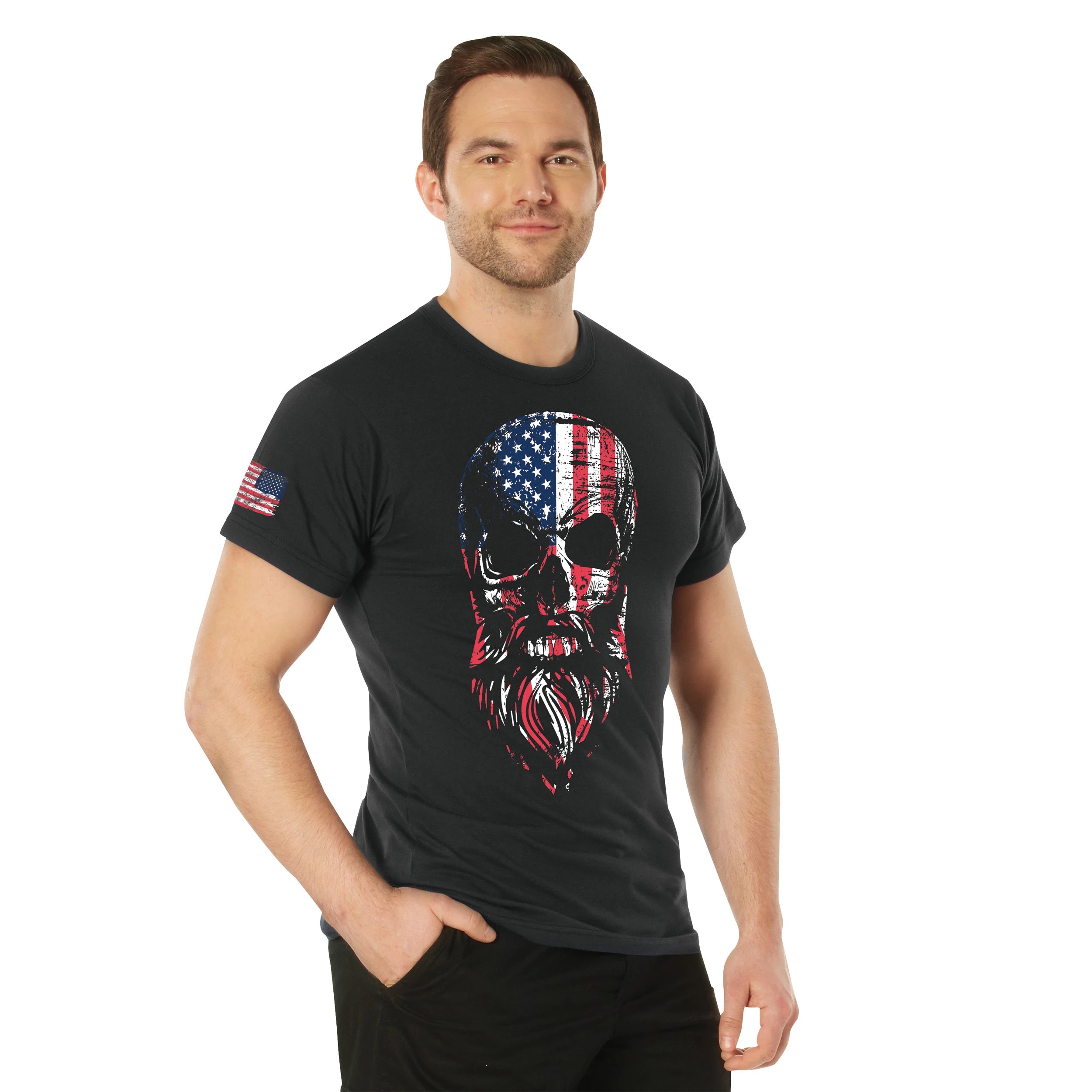 Rothco US Flag Bearded Skull T-Shirt Graphic Print secondary detail view