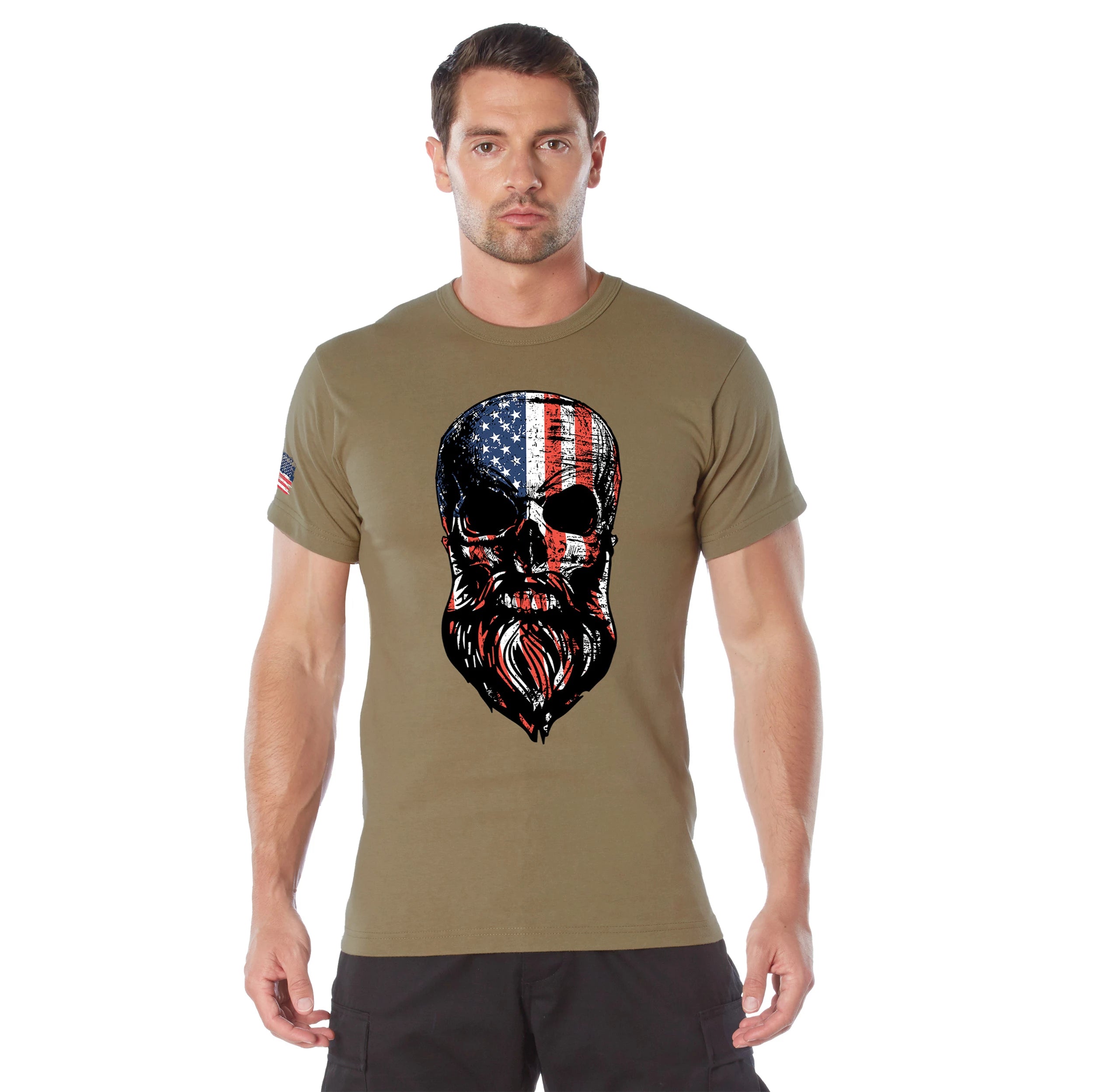 Rothco US Flag Bearded Skull T-Shirt Graphic Print angled product photo
