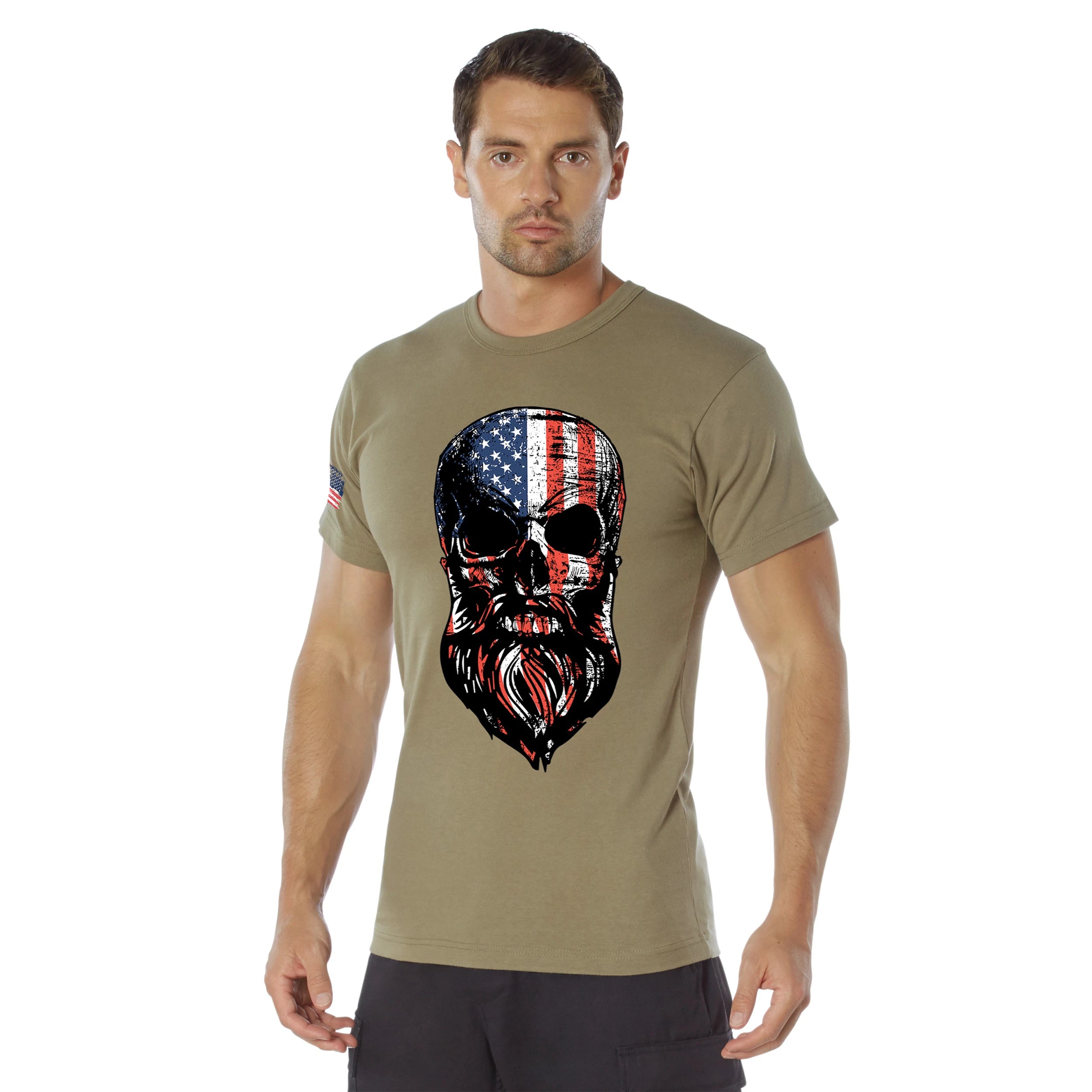 Rothco US Flag Bearded Skull T-Shirt Graphic Print side detail photo
