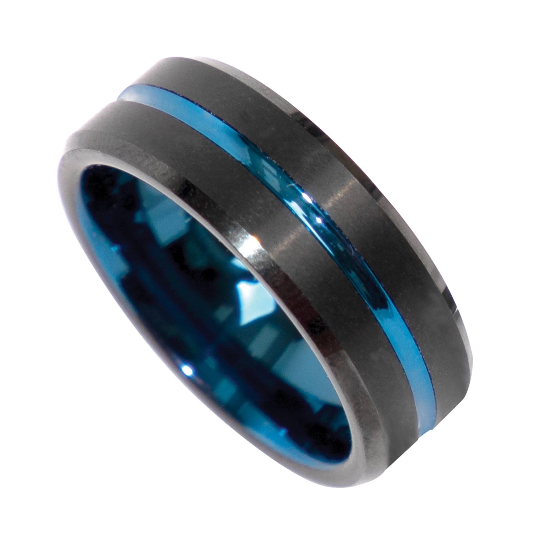 Rothco Tungsten Carbide Thin Blue Line Ring Silicone Rings and reverse view