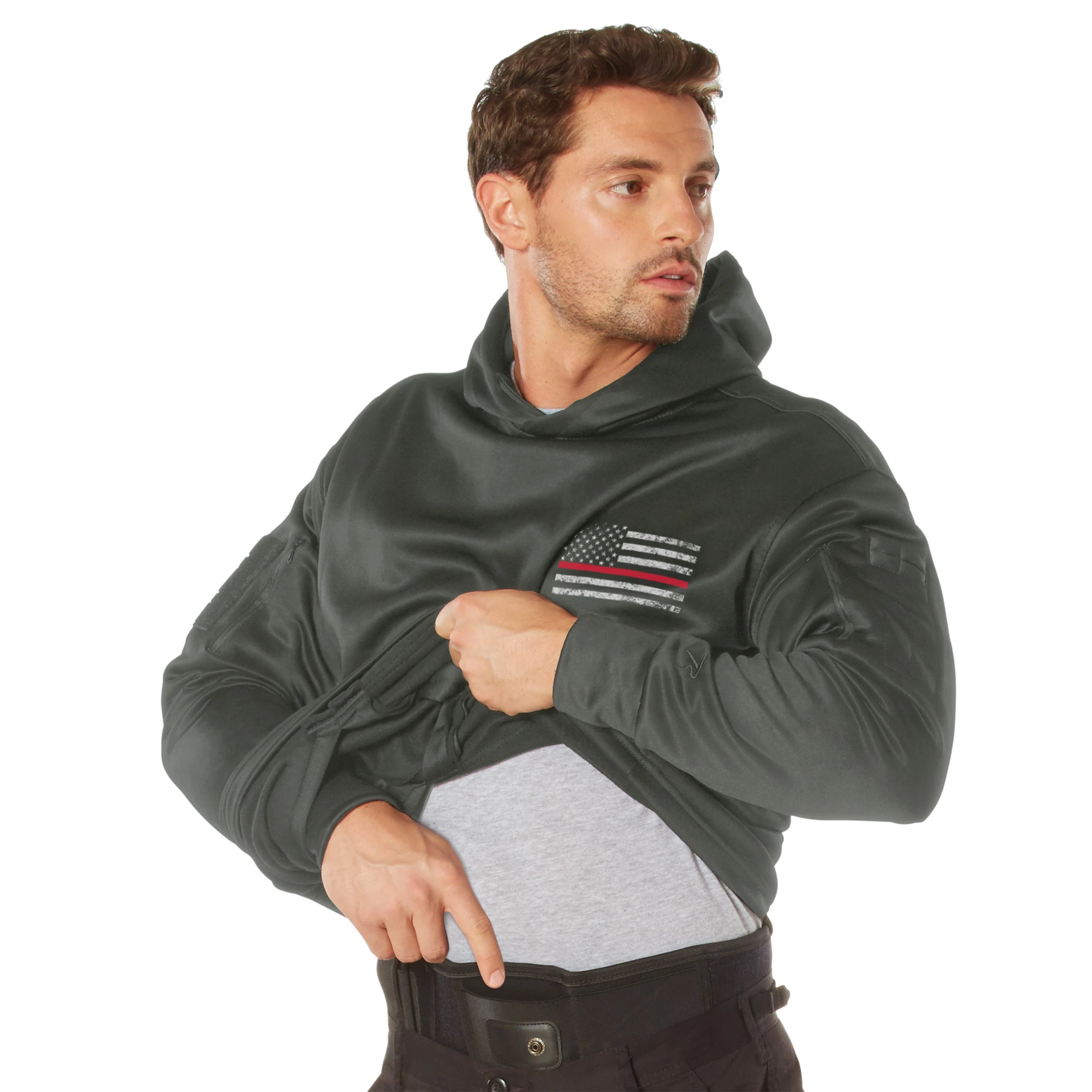 Rothco Thin Red Line Concealed Carry Hoodie Gunmetal Grey 4XL close-up photo