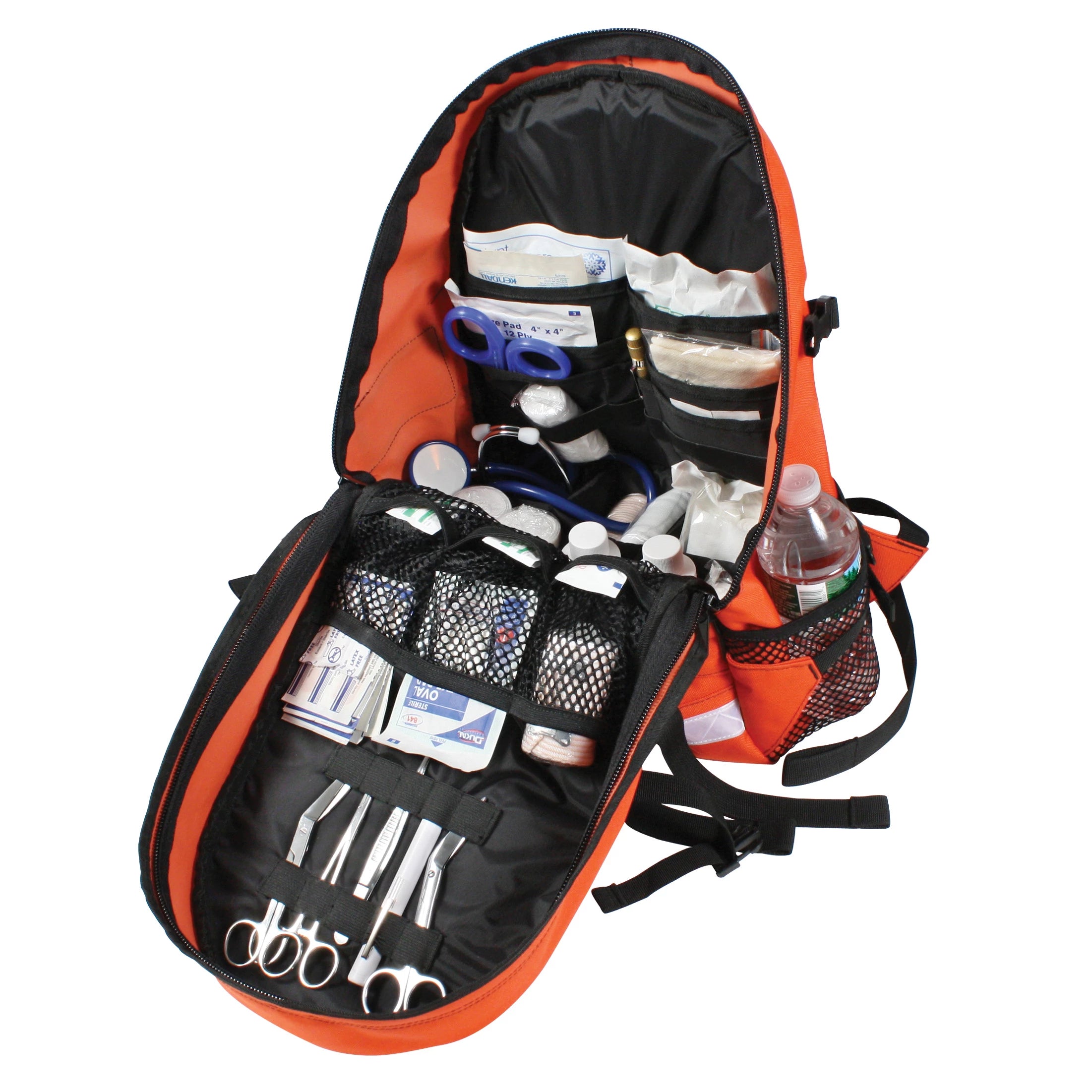 Rothco EMS Trauma Backpack Orange First Aid Supplies & Snake close-up photo
