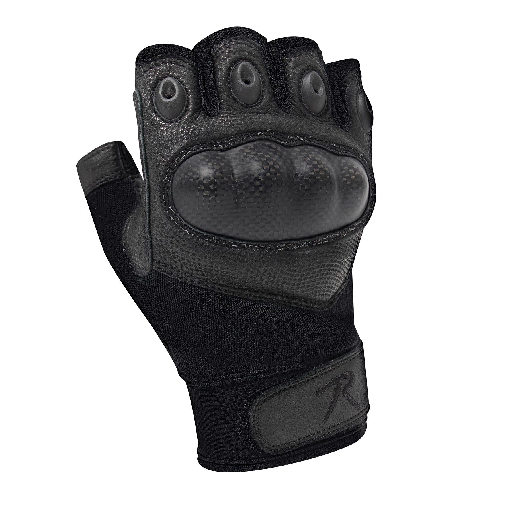 Rothco Fingerless Cut Resistant Carbon Hard Knuckle Gloves - Black detail photo