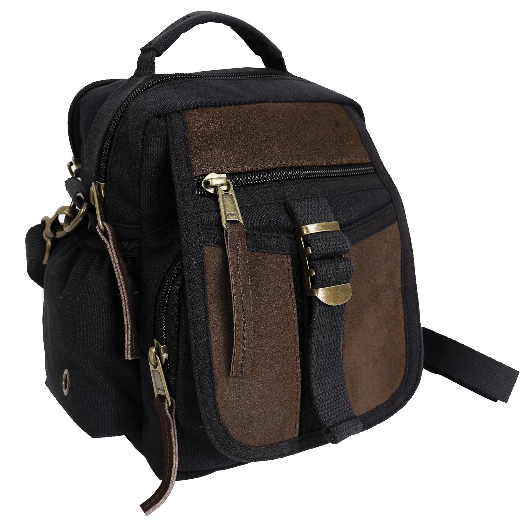 Rothco Vintage Canvas & Leather Travel Shoulder Bag Brown Sneak detail photo