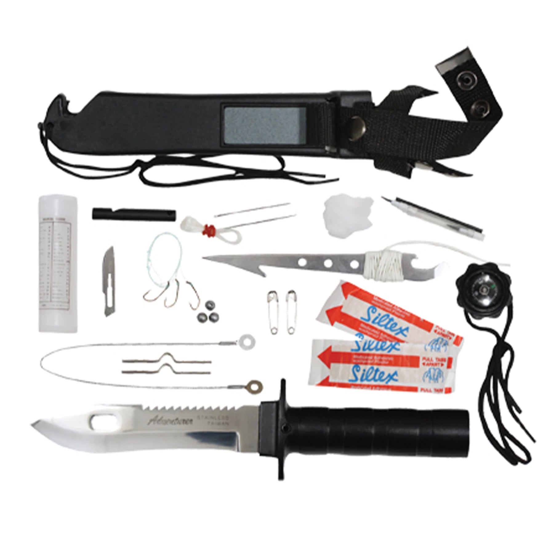 Rothco Deluxe Adventurer Survival Kit Knife Black Bug Out Bag detail photo