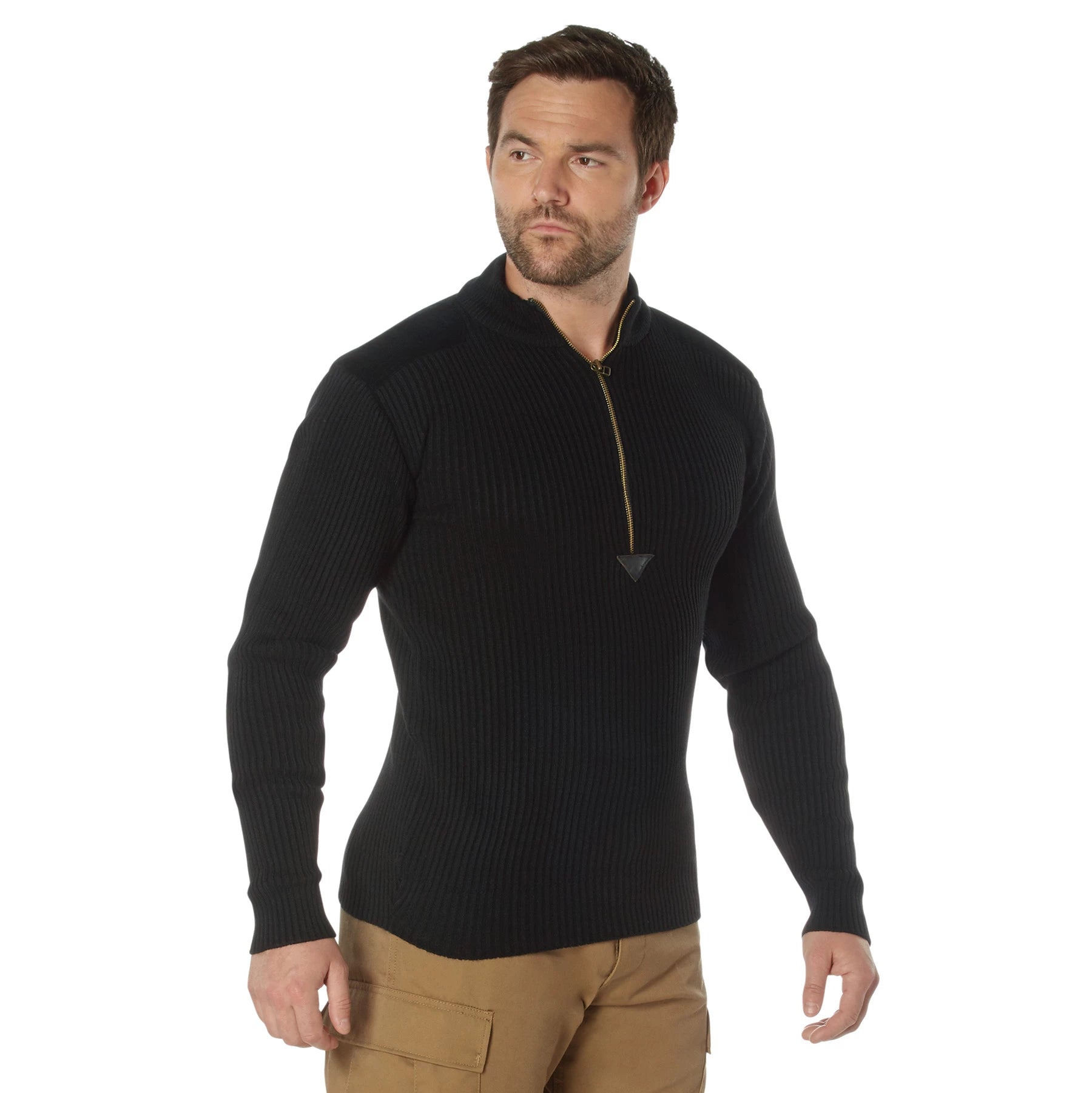 Rothco Quarter Zip Acrylic Commando Sweater Sweaters side detail photo