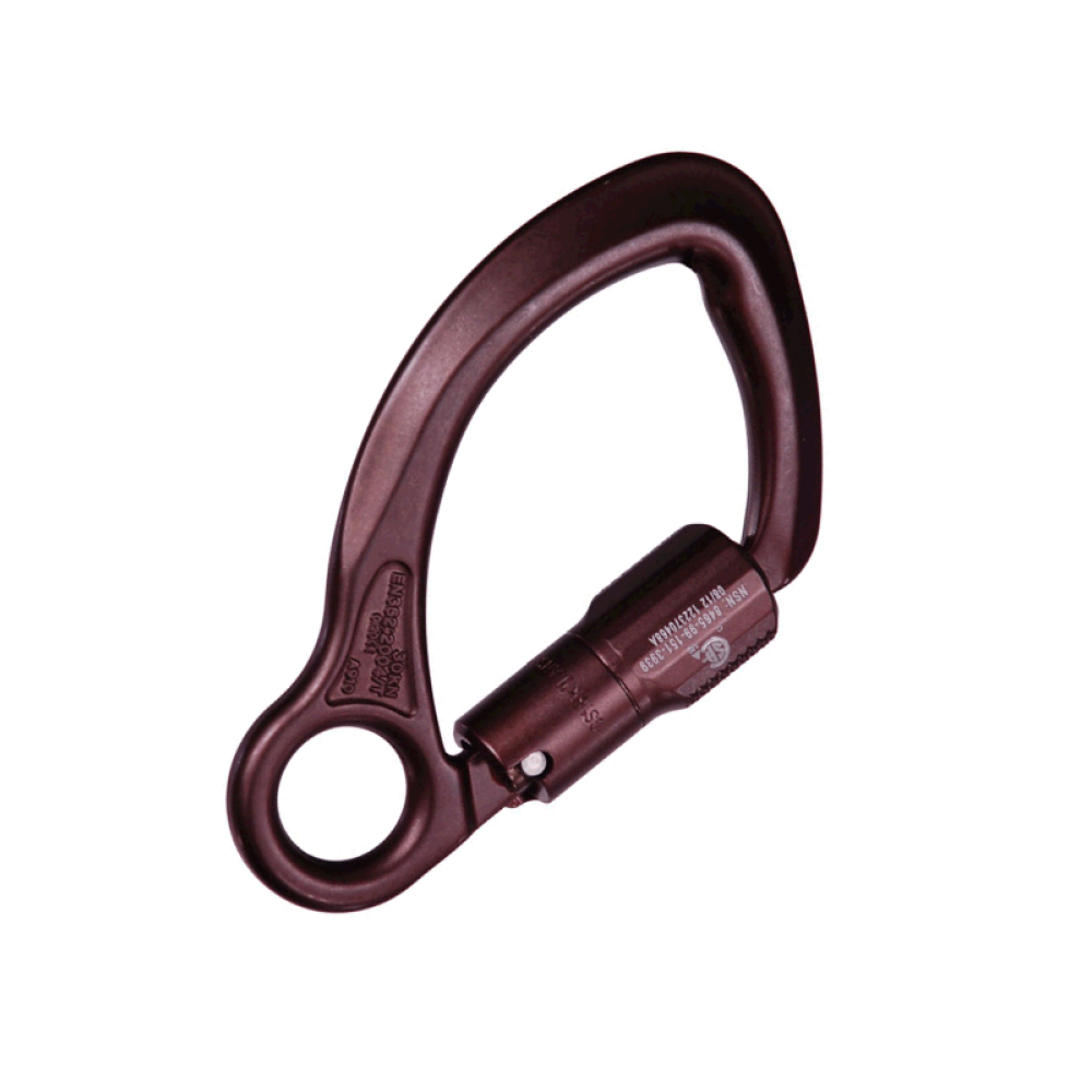 Red carabiner on a white background