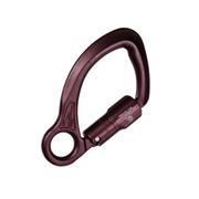 Red carabiner on a white background