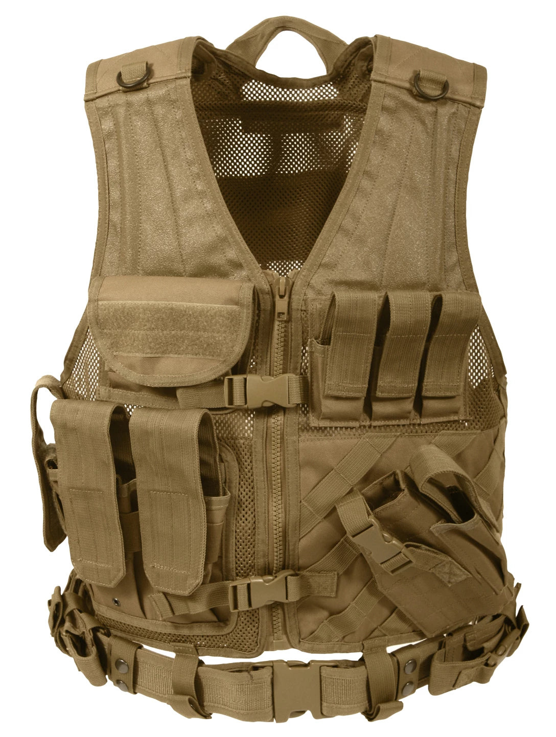 Rothco Cross Draw MOLLE Tactical Vest Coyote Brown Regular angled product photo