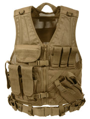 Rothco Cross Draw MOLLE Tactical Vest Coyote Brown Regular angled product photo