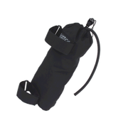 Black waist bag with a strap on a white background