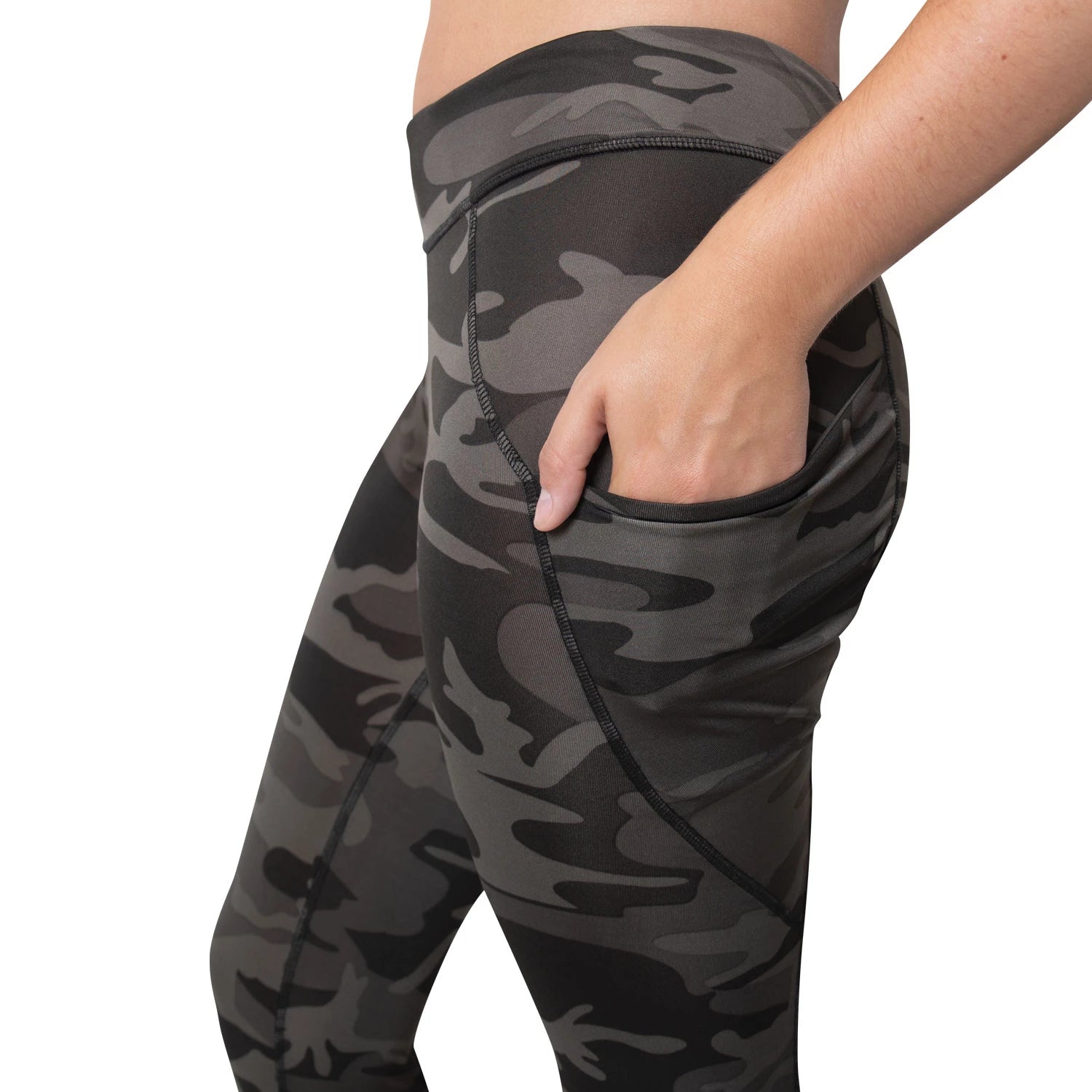 Rothco Womens Workout Performance Camo Leggings With Pockets Bottoms and close-up photo