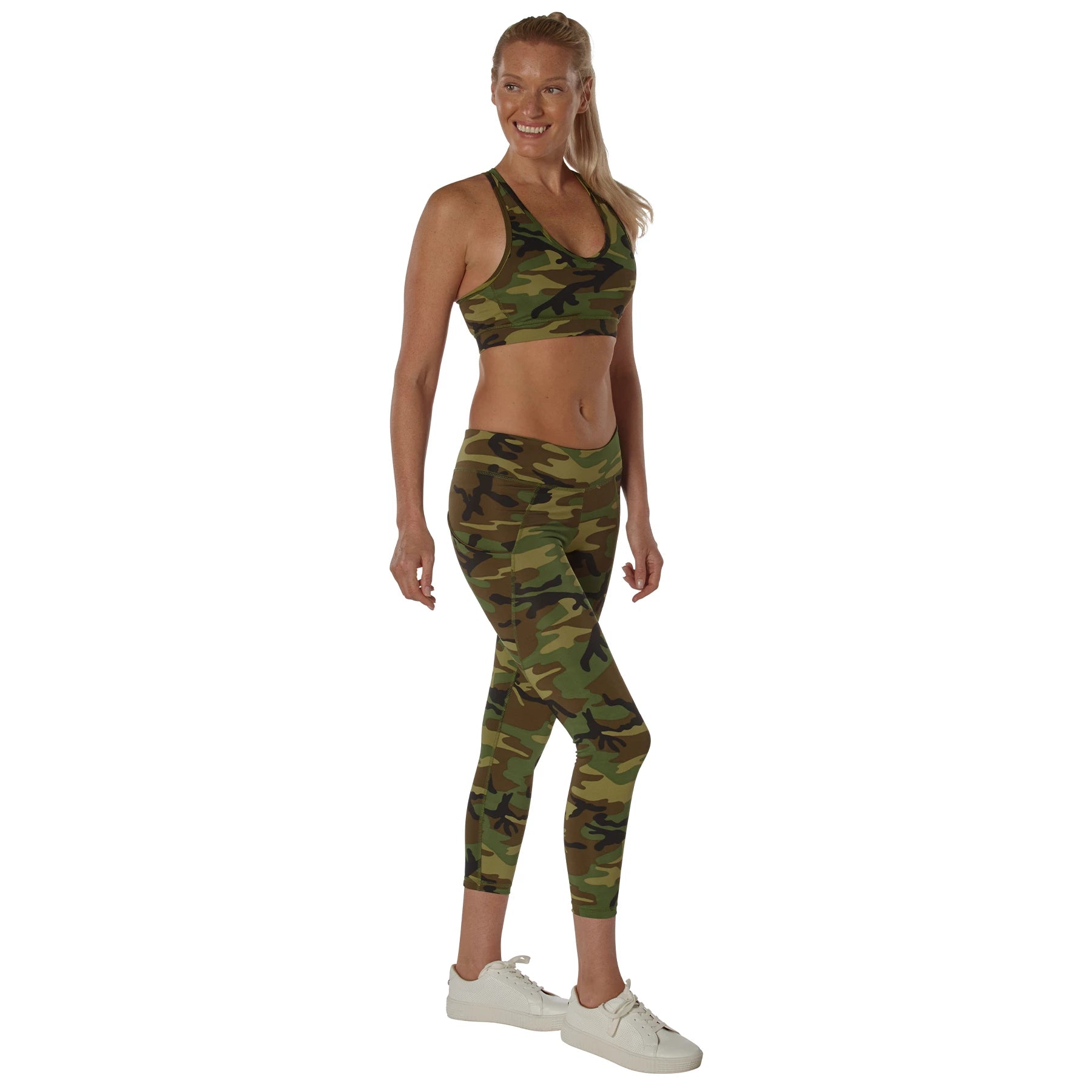 Rothco Womens Workout Performance Camo Leggings With Pockets Bottoms and reverse view