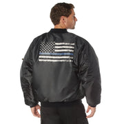 Rothco Thin Blue Line Flag MA-1 Flight Jacket Bomber & close-up photo