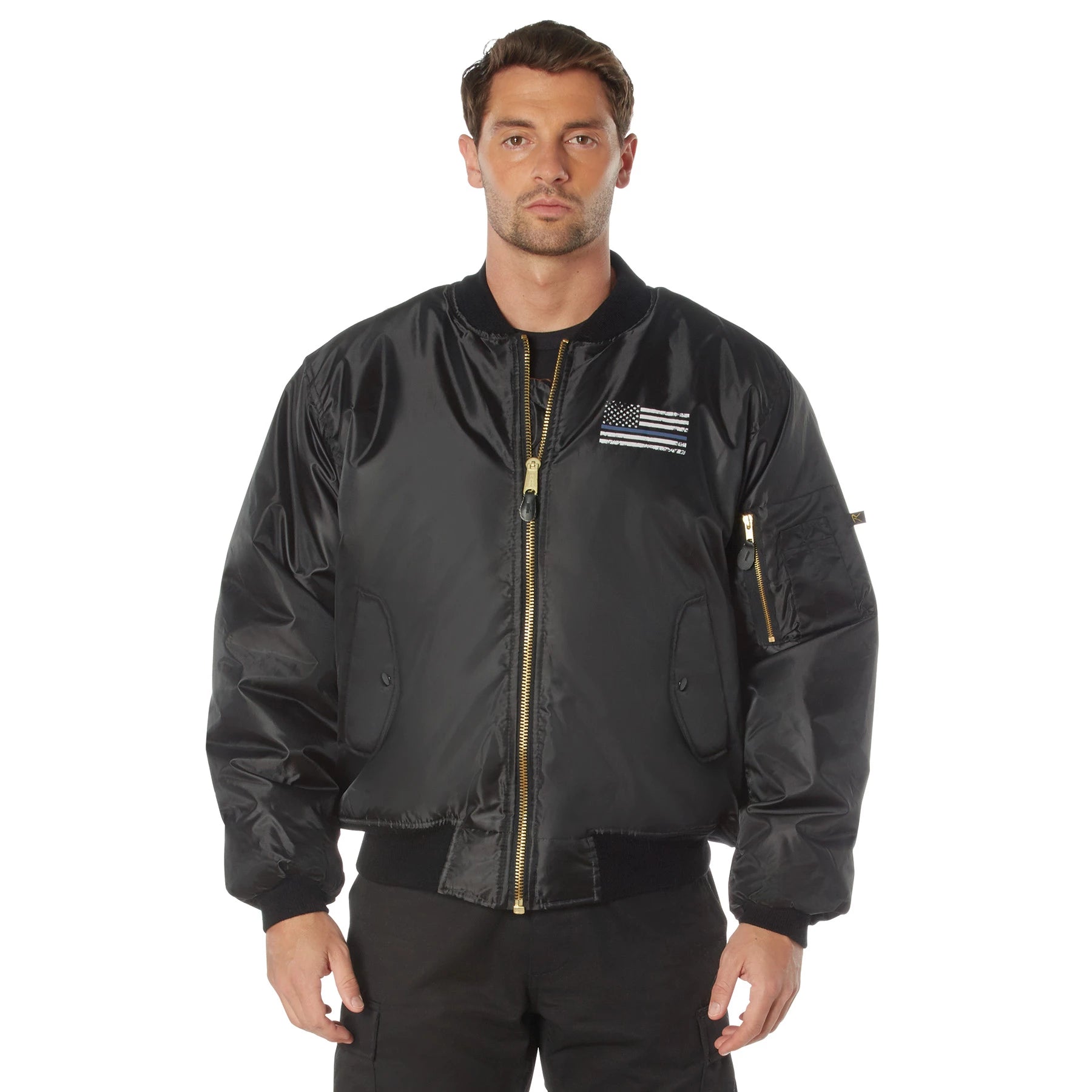 Rothco Thin Blue Line Flag MA-1 Flight Jacket Bomber & detail photo