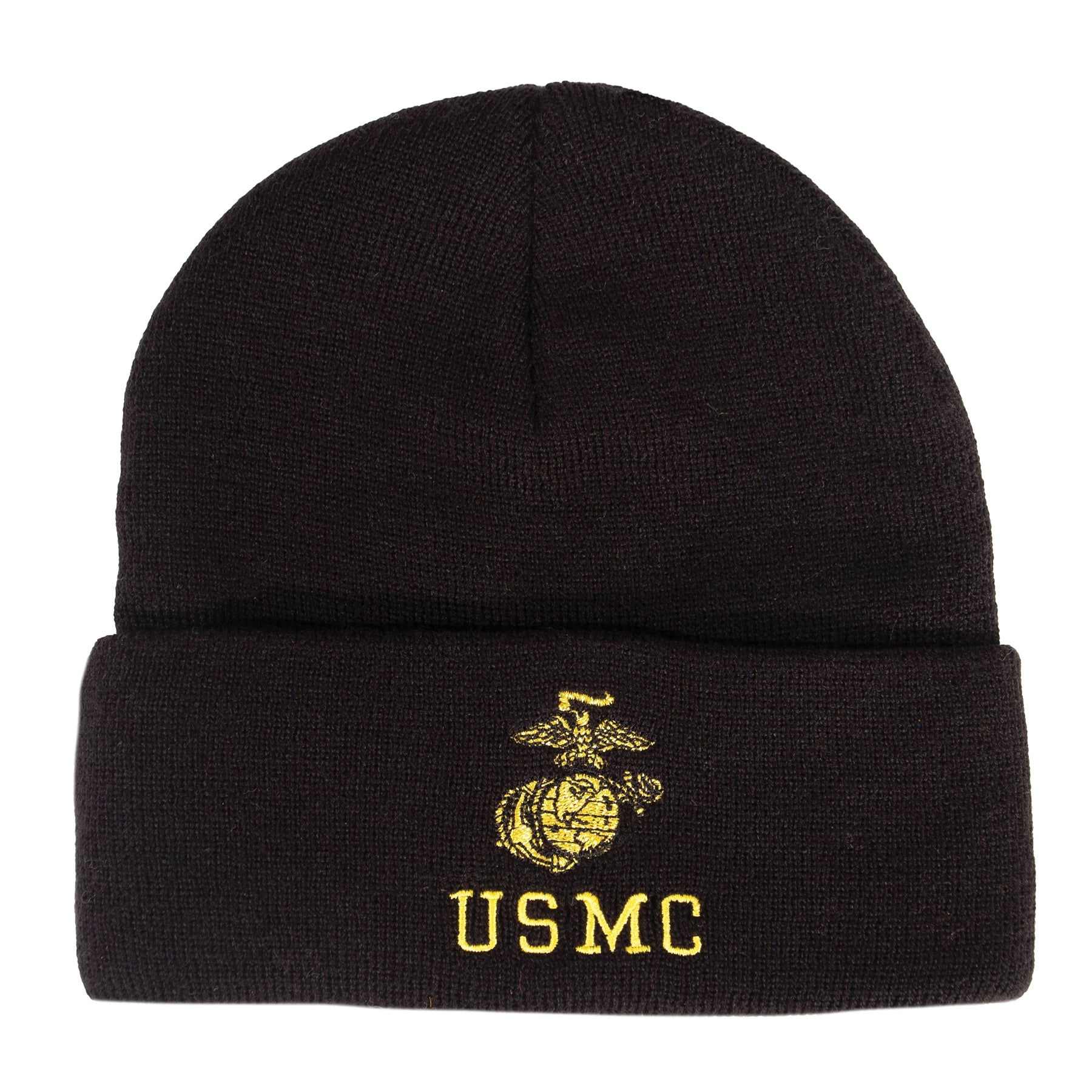 Rothco Embroidered USMC Watch Cap with Gold Eagle Globe & close-up photo
