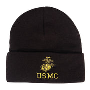 Rothco Embroidered USMC Watch Cap with Gold Eagle Globe & close-up photo