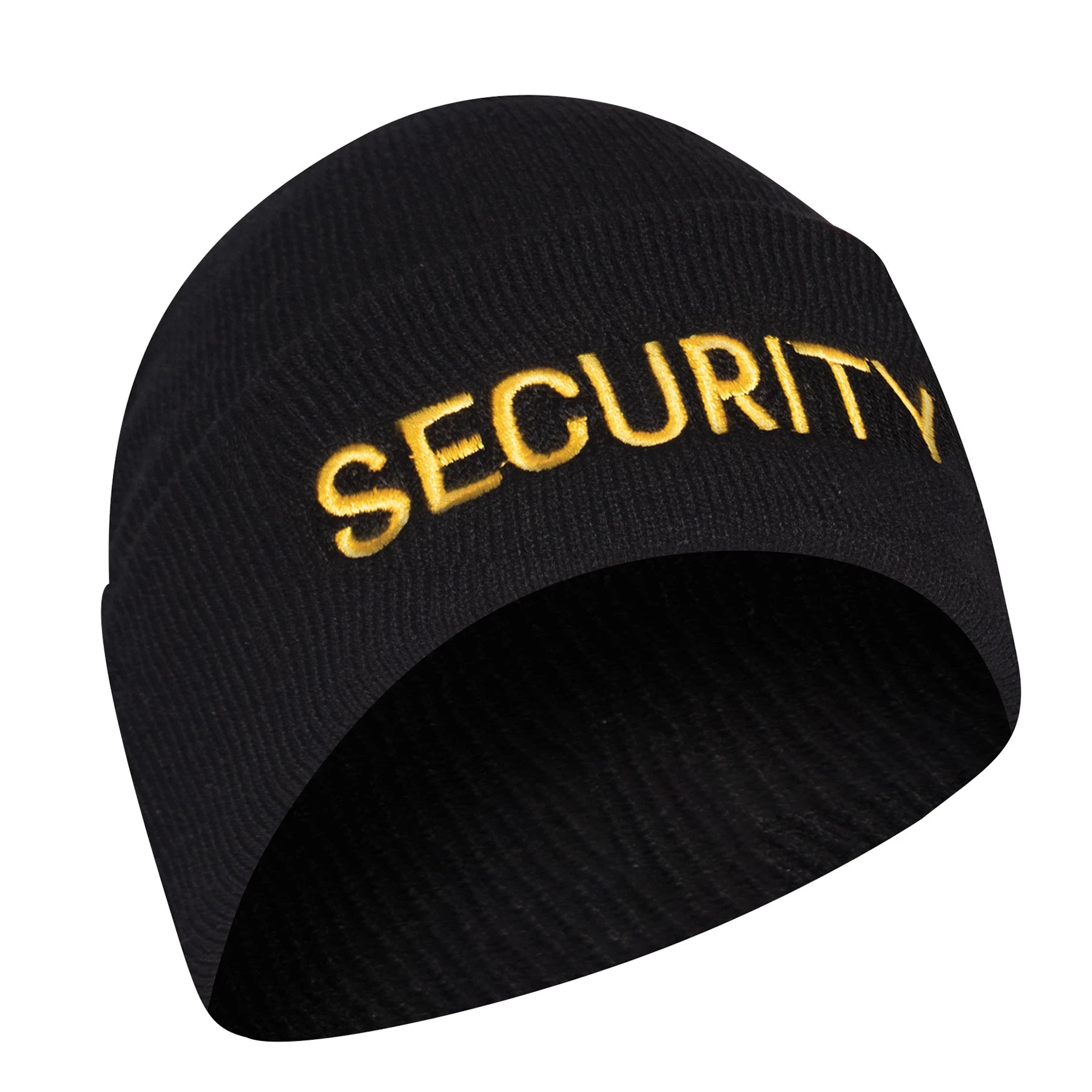 Rothco Embroidered Security Watch Cap - Black & Gold angled product photo
