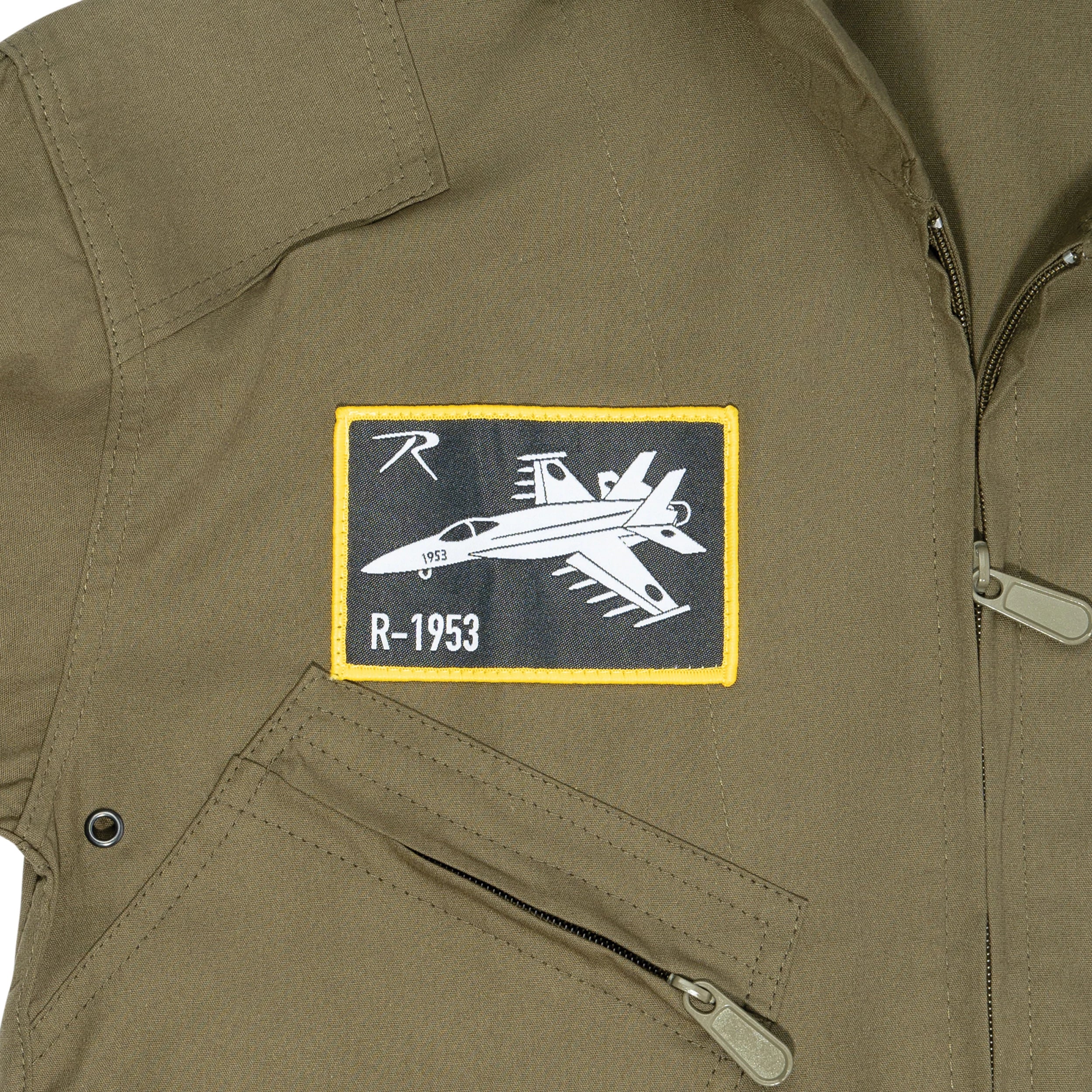 Rothco Kid Flight Coverall With Patches - Olive Drab side detail photo