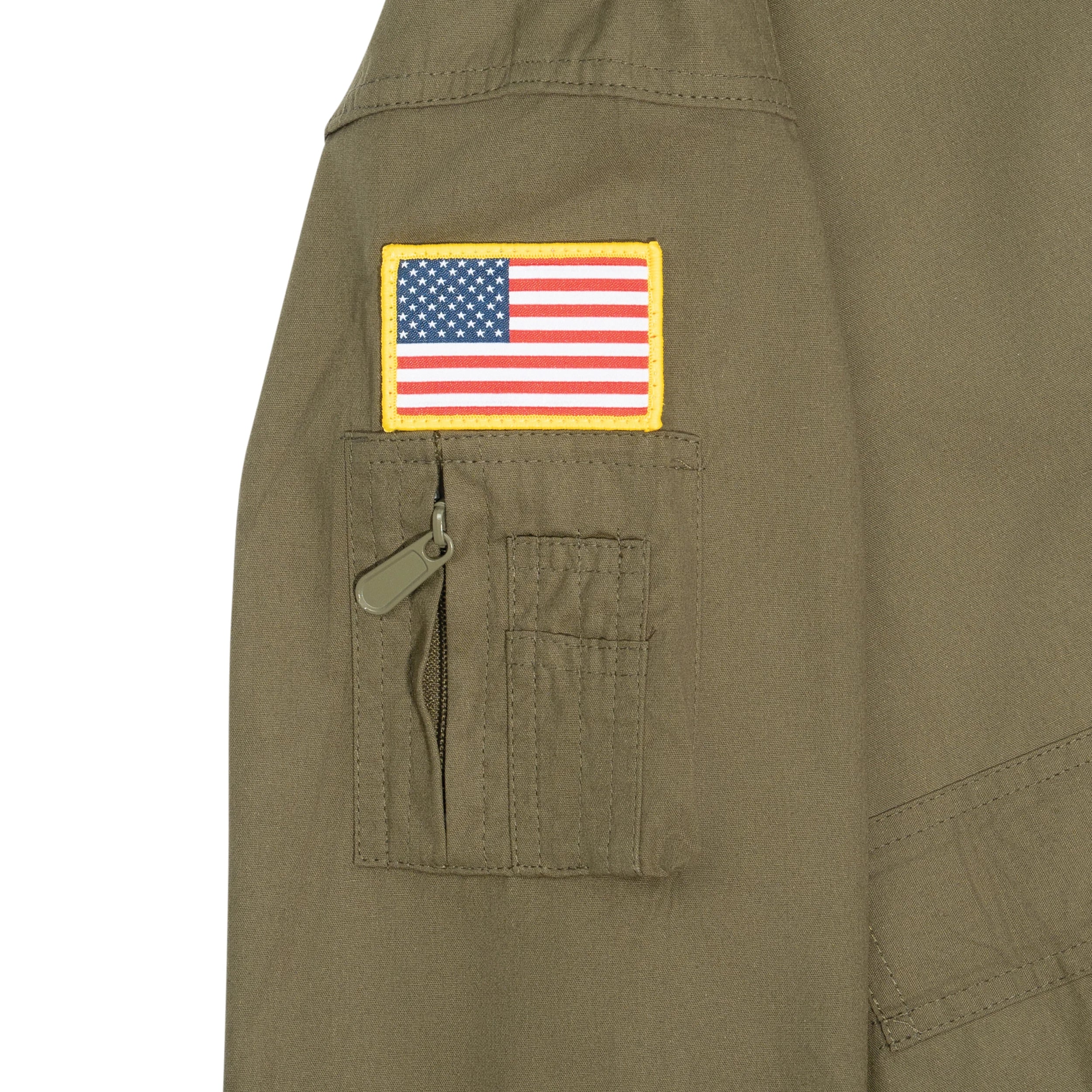 Rothco Kid Flight Coverall With Patches - Olive Drab upper detail photo