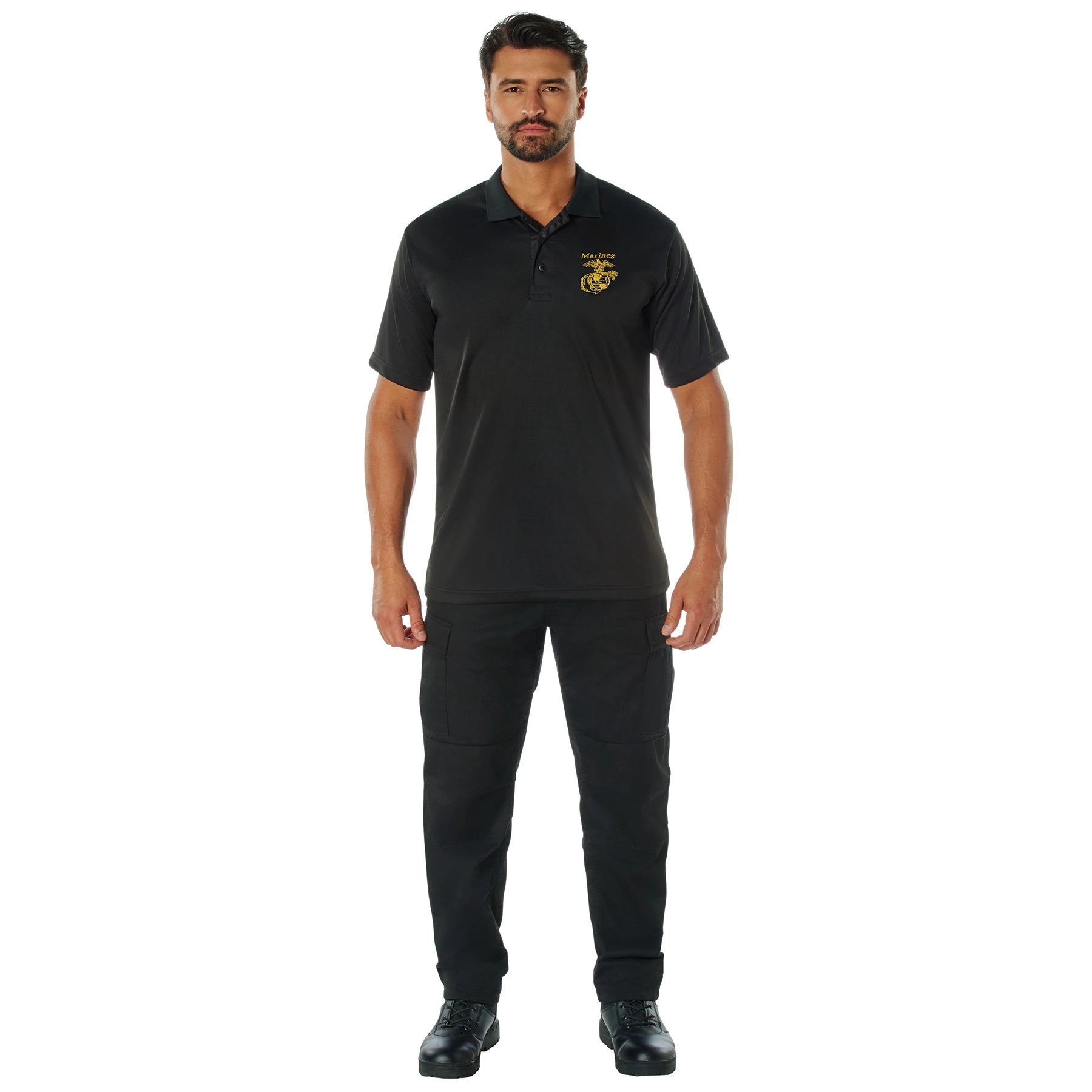 Rothco USMC Eagle Globe & Anchor Moisture Wicking Polo Shirt close-up photo