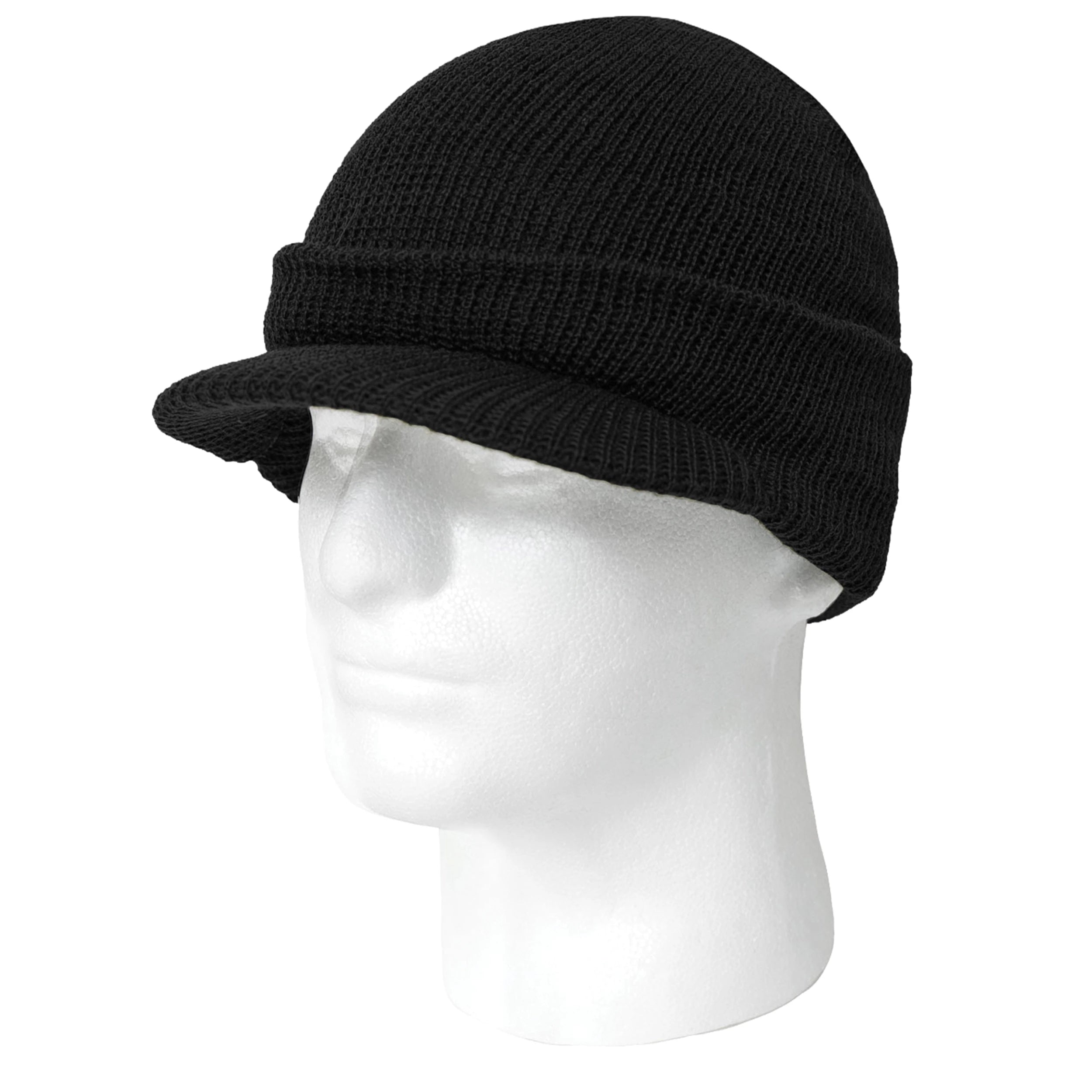 Rothco Genuine G.I. Watch Cap with Brim Black Caps side detail photo
