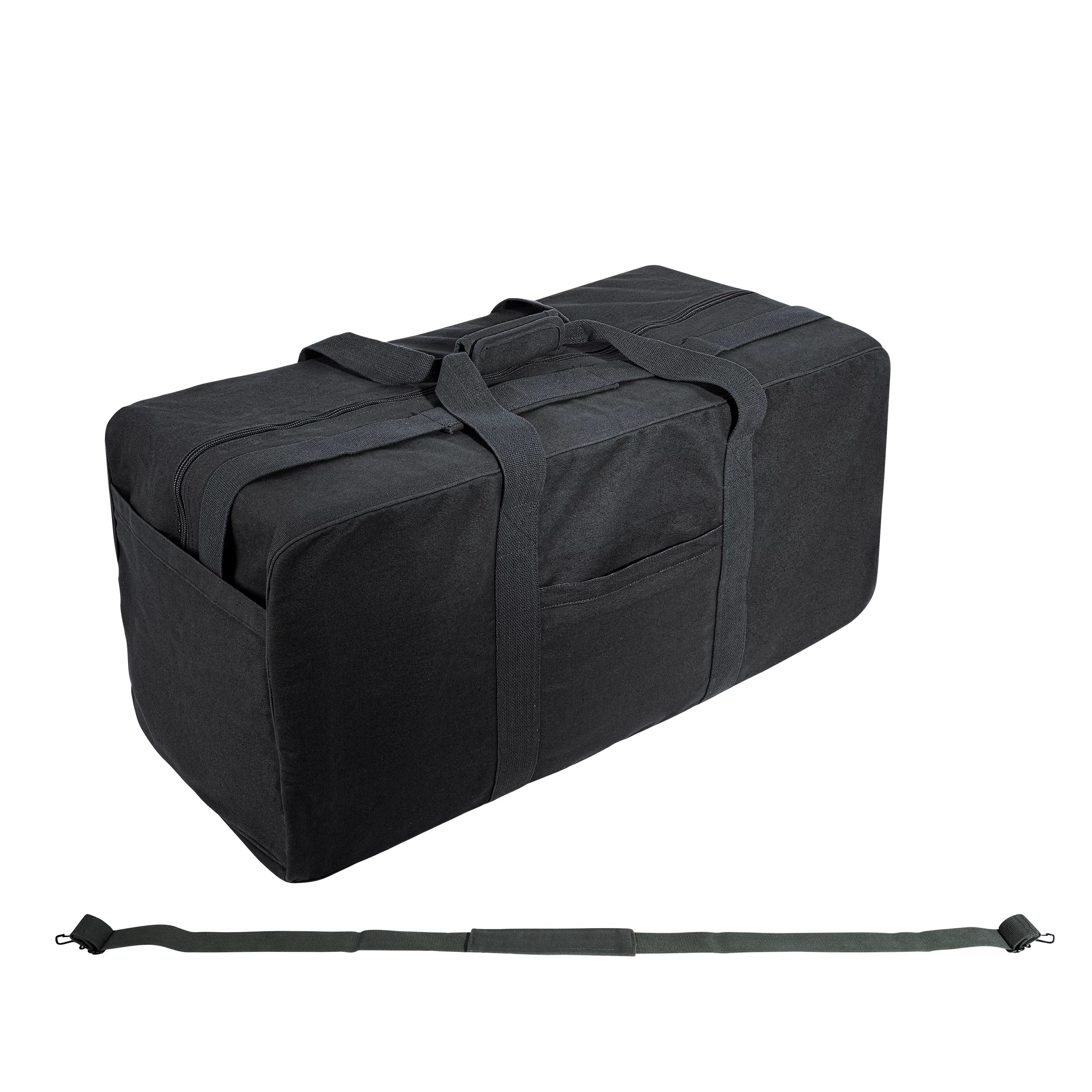 Rothco Canvas Jumbo Cargo Bag Black Military Duffle Bags side detail photo