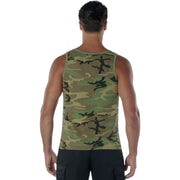Rothco Vintage Woodland Camo Tank Top Shirts angled product photo