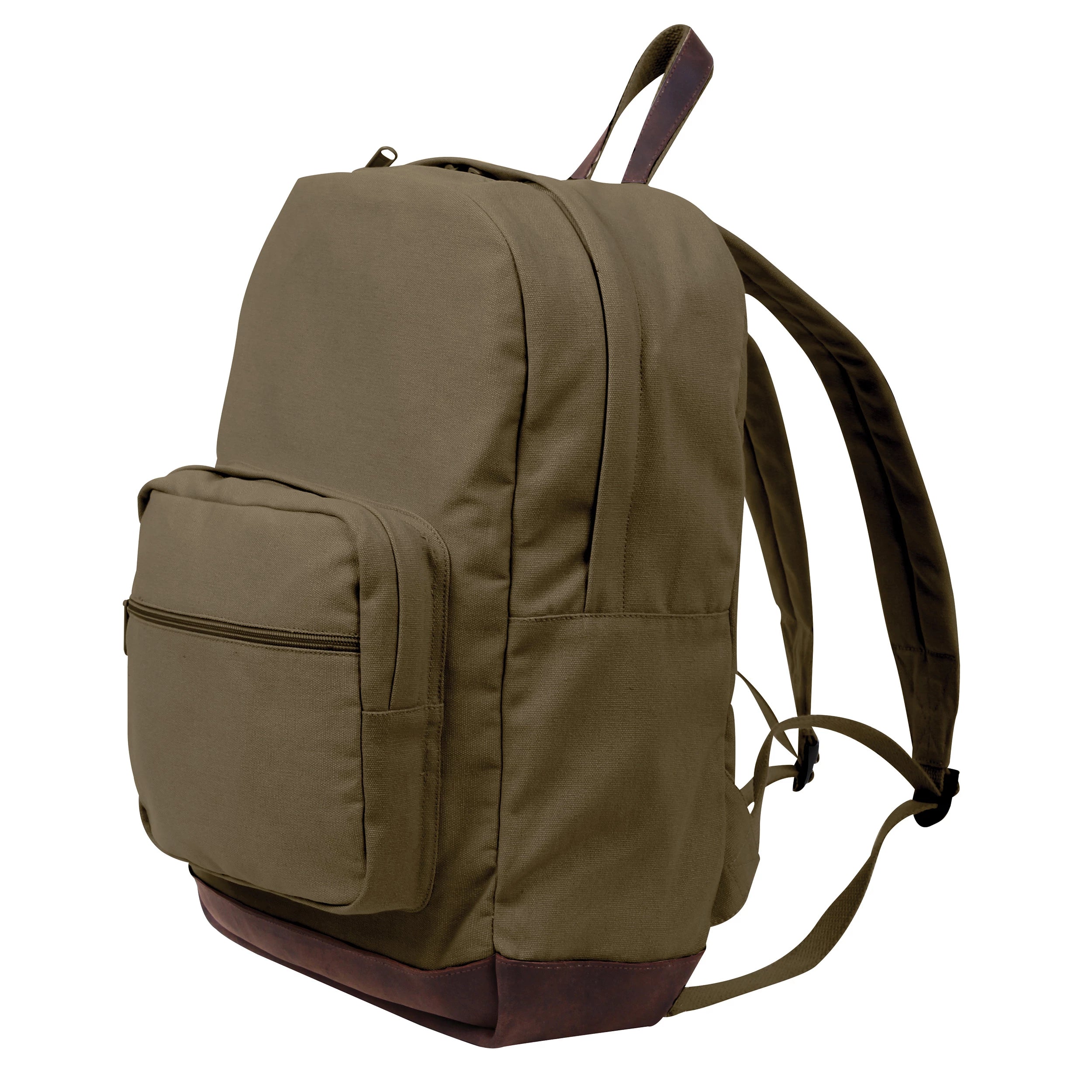 Rothco Vintage Canvas Teardrop Backpack With Leather Accents Olive Drab detail photo