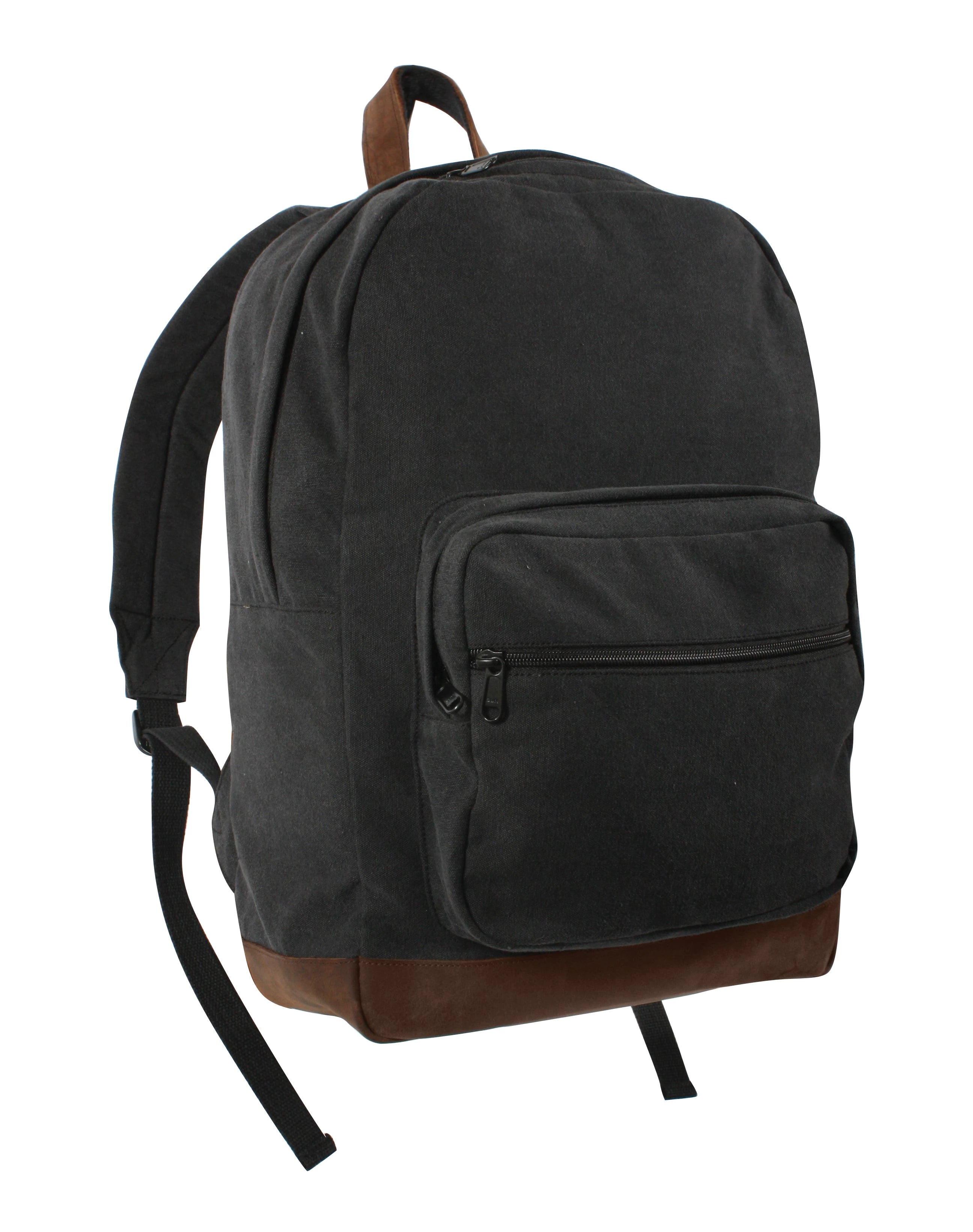 Rothco Vintage Canvas Teardrop Backpack With Leather Accents Olive angled product photo