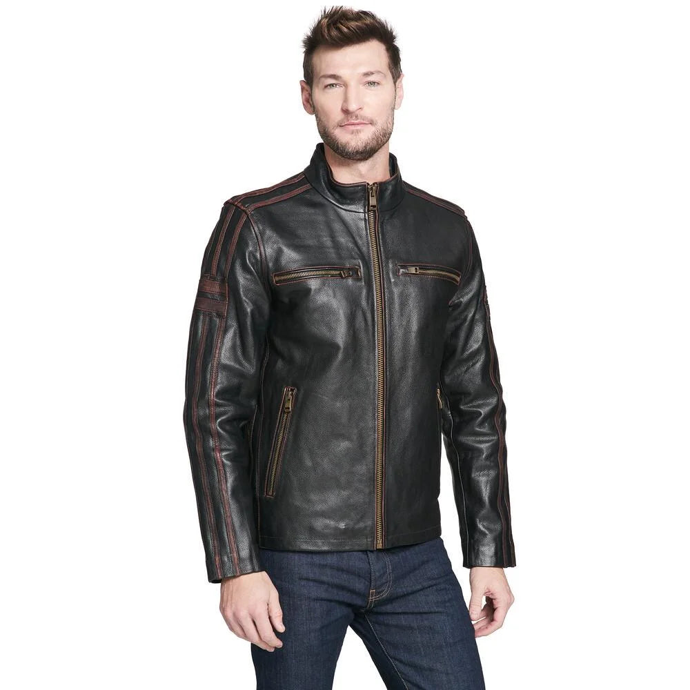 Black Rivet Antique Leather Cycle Jacket