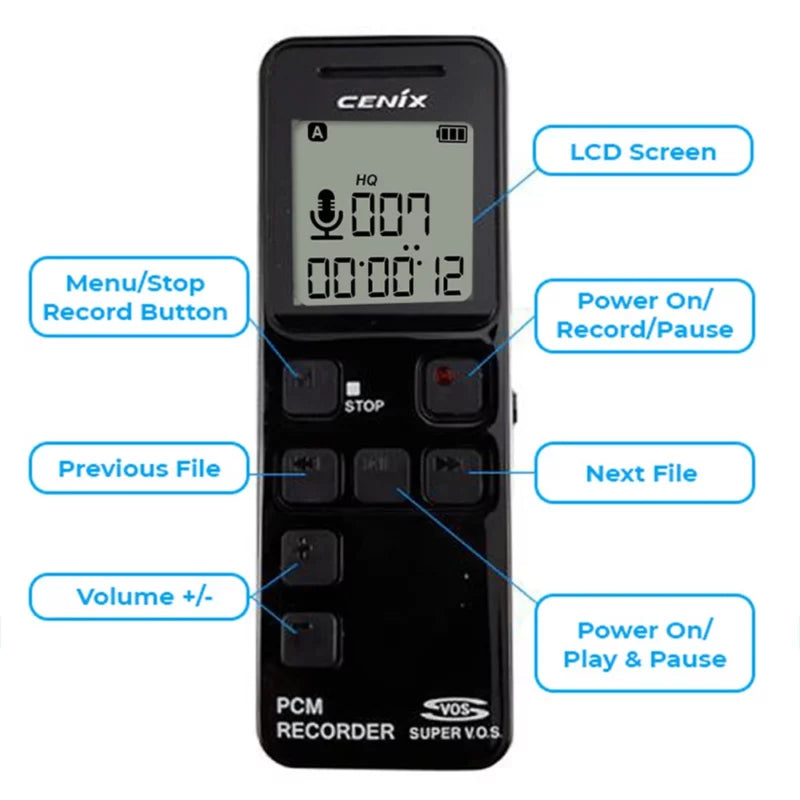 Premium PCM Audio Recorder 8GB 1040 Hours Storage with Password Protection