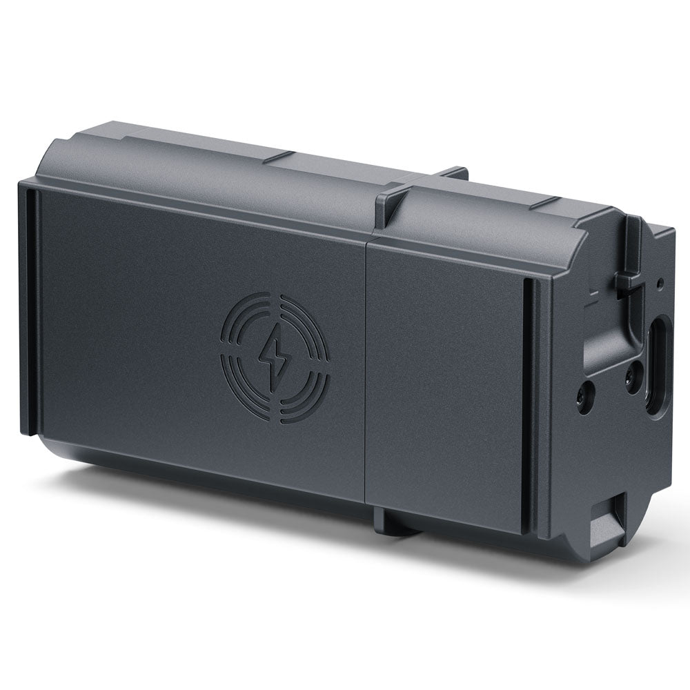 A dark gray rectangular electronic device with a matte finish, featuring an embossed circular target logo with a lightning bolt on the front face, shown on a clean white background.