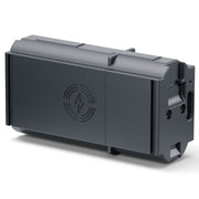 A dark gray rectangular electronic device with a matte finish, featuring an embossed circular target logo with a lightning bolt on the front face, shown on a clean white background.
