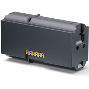 A dark gray industrial electrical component, likely a modular relay or terminal block, featuring a gold-colored multi-pin connector on the side, shown on a clean white background.