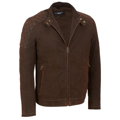 Black Rivet Open Bottom Leather Jacket with Shoulder Diamond Topstitching