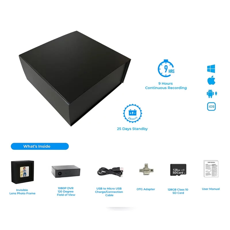Cam-Vox Photo Frame 1080P 128GB DVR – 9 Hours Continuous