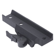 A black metal mounting bracket with a quick-release latch mechanism, shown on a plain white background.