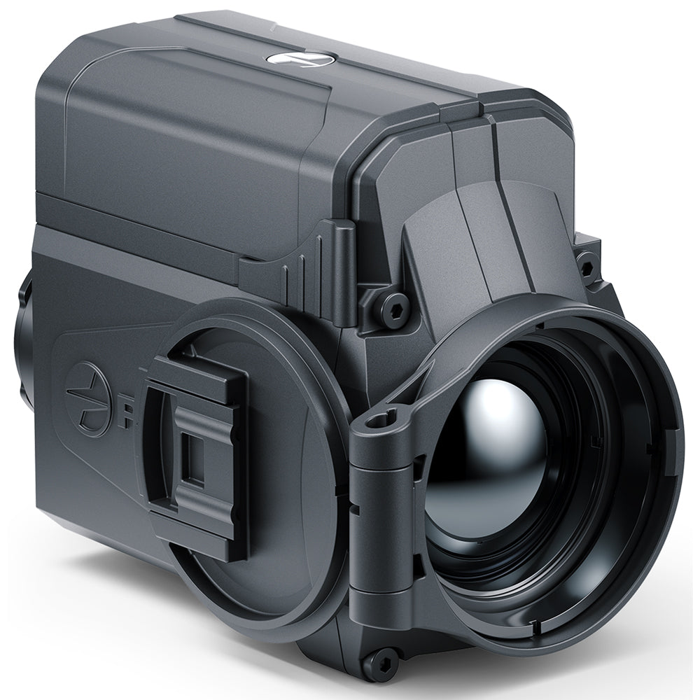 Vintage-style camera with a large lens on a white background