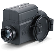 Black thermal imaging camera with lens cover on a white background