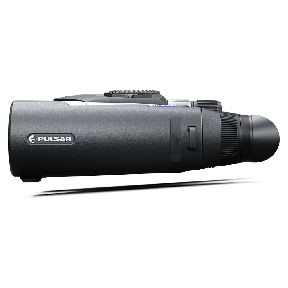 Black monocular with Pulsar logo on a white background