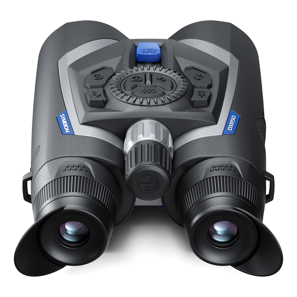 Binoculars with digital display on a white background