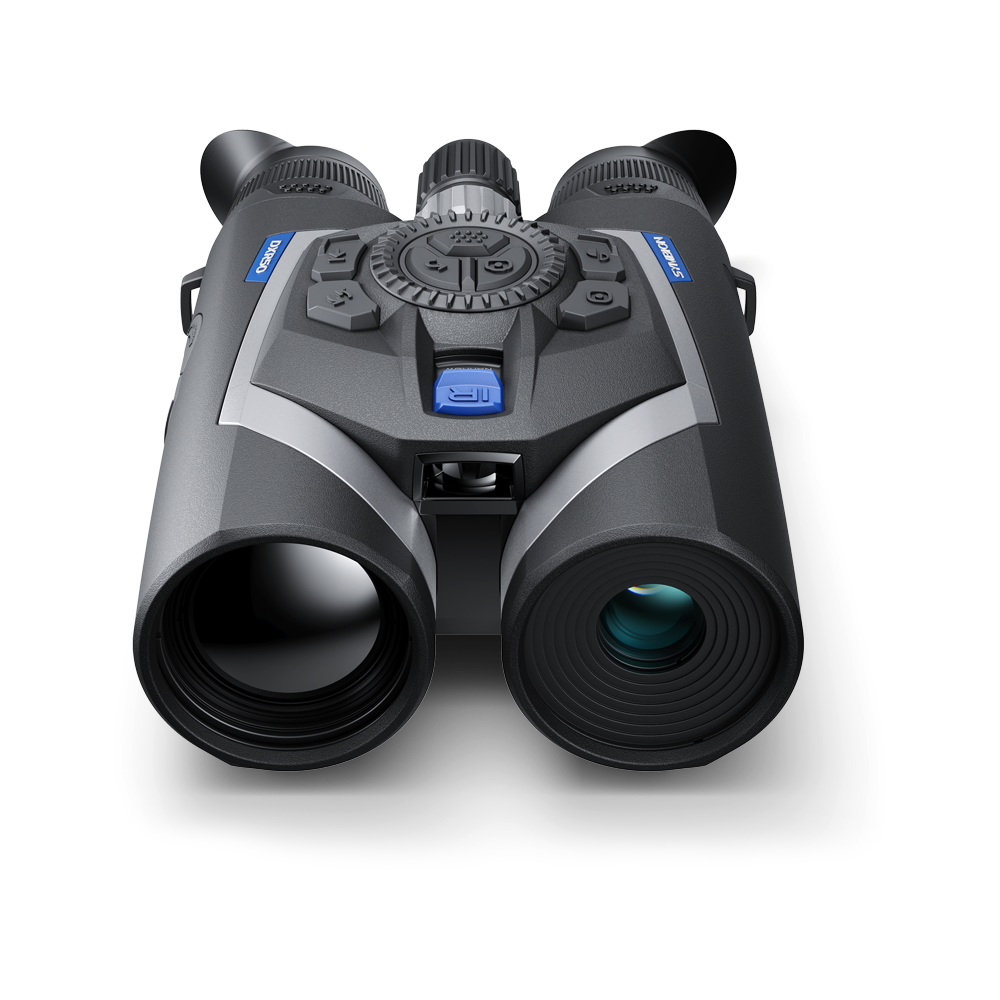 Binoculars with rangefinder on a white background