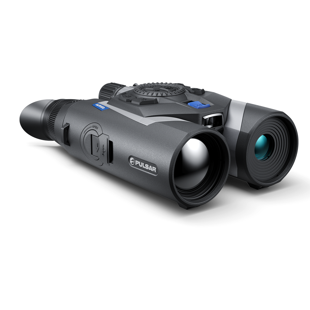 Pulsar thermal imaging binoculars on a white background