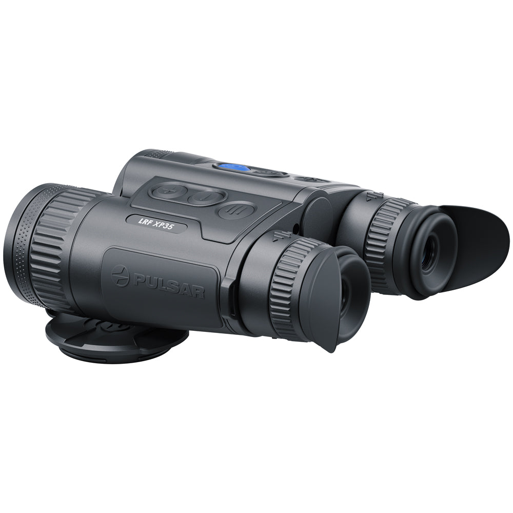 Pulsar 18F-TRAE binocular night vision device in matte black with an attached eyepiece cover, shown on a plain white background.