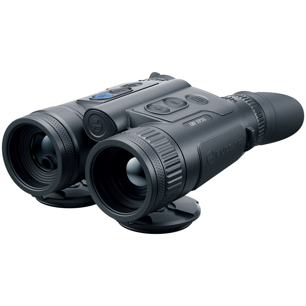 Black thermal imaging binoculars on a white background