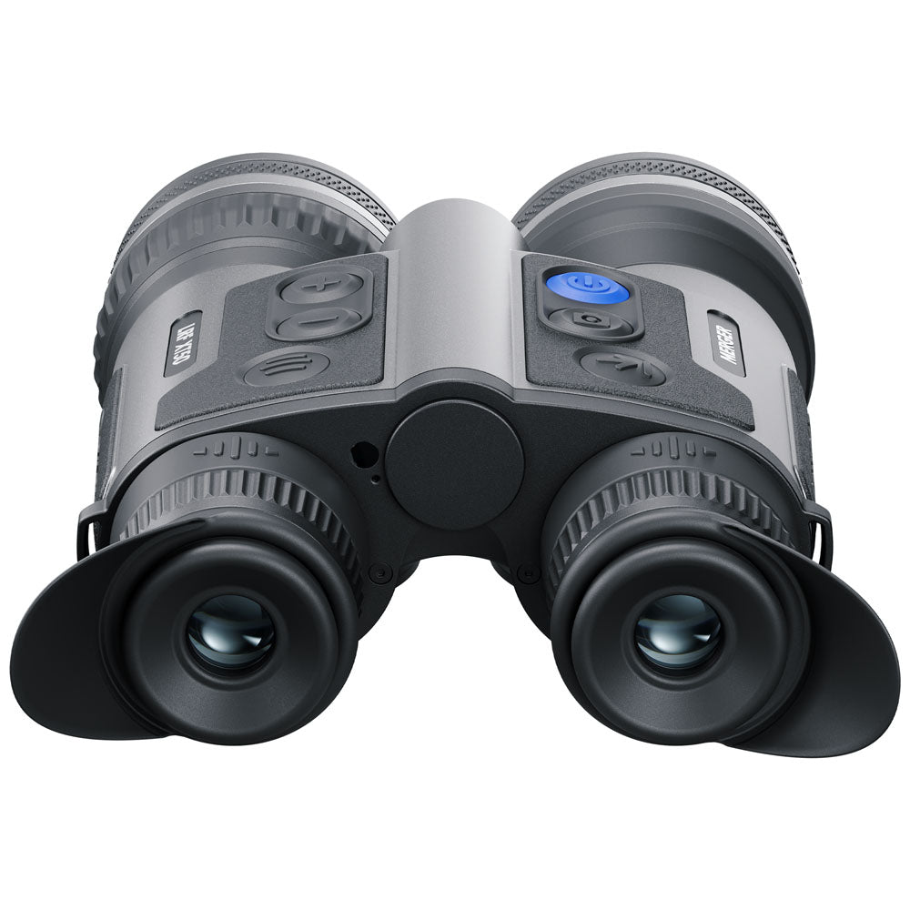 Black binoculars with digital display on a white background